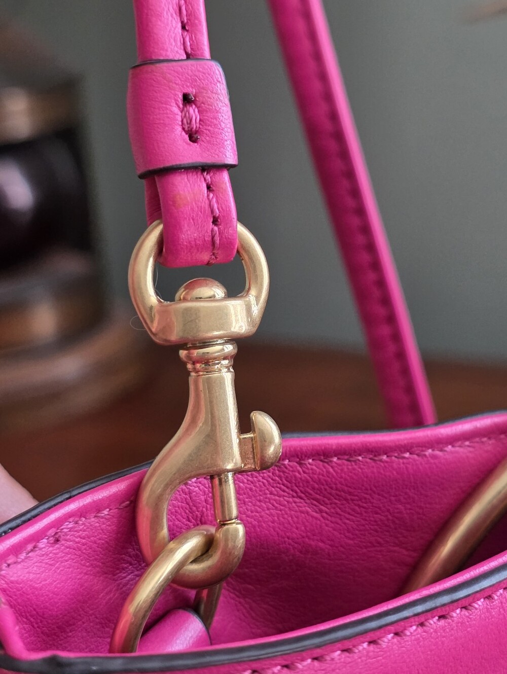 Thacker Le Pouch Pink Leather Circle Handle Crossbody Top Handle Bag - Picture 7 of 14